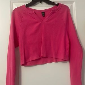 Pink Women’s Long Sleeve V Neck Waffle Tshirt by Target Wild Fable